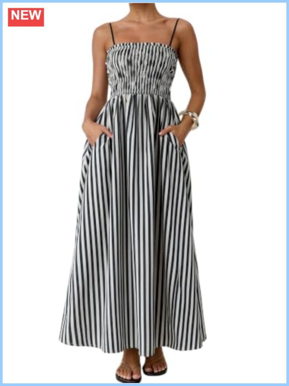 Sleeveless Striped Smocked Backless Maxi Dress Spaghetti Strap Long Sundress